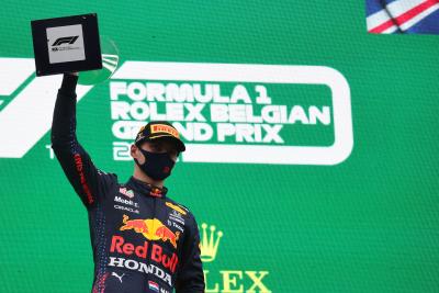 Verstappen wins two-lap Belgian GP as Russell gets first F1 podium