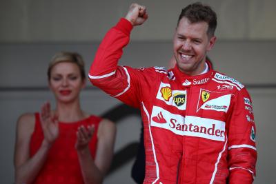 28.05.2017 - Race, Sebastian Vettel (GER) Scuderia Ferrari SF70H race winner and Charlene Wittstock 