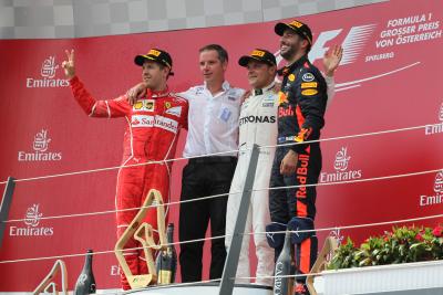 09.07.2017- podium, winner Valtteri Bottas (FIN) Mercedes AMG F1 W08, 2nd Sebastian Vettel (GER) Scu