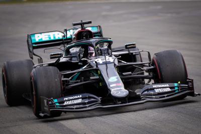 Race winner Lewis Hamilton (GBR) Mercedes AMG F1 W11 celebrates at the end of the race.