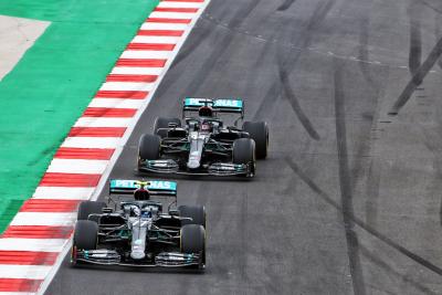 Valtteri Bottas (FIN) Mercedes AMG F1 W11 leads team mate Lewis Hamilton (GBR) Mercedes AMG F1 W11.