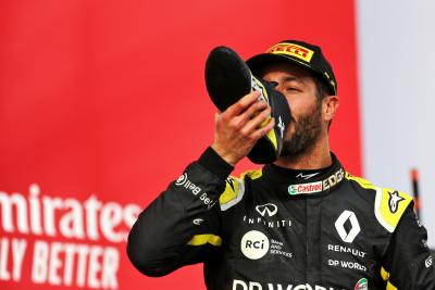 Daniel Ricciardo (AUS) Renault F1 Team celebrates his third position on the podium.