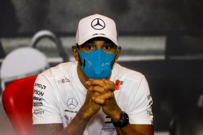 Lewis Hamilton (GBR) Mercedes AMG F1 in the post race FIA Press Conference.