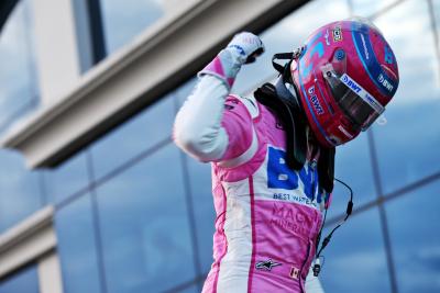 Lance Stroll (CDN) Racing Point F1 Team celebrates his pole position in qualifying parc ferme.