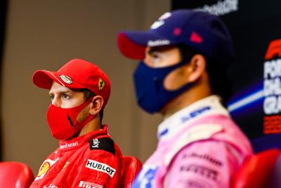 (L to R): Sebastian Vettel (GER) Ferrari and Sergio Perez (MEX) Racing Point F1 Team in the post race FIA Press Conference.