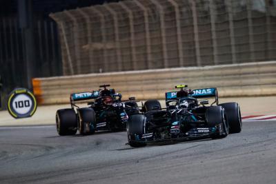 Valtteri Bottas (FIN) Mercedes AMG F1 W11 leads team mate George Russell (GBR) Mercedes AMG F1 W11. 