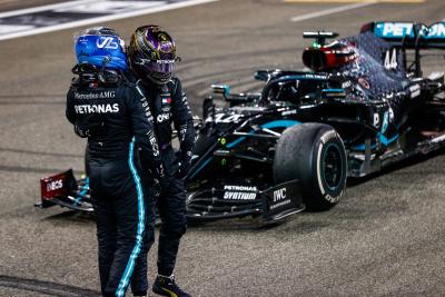 Valtteri Bottas (FIN) Mercedes AMG F1 and Lewis Hamilton (GBR) Mercedes AMG F1 in parc ferme.