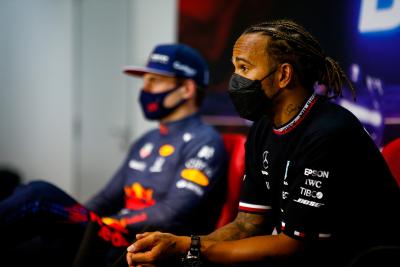 Race winner Lewis Hamilton (GBR) Mercedes AMG F1 in the post race FIA Press Conference.