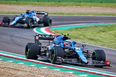 Esteban Ocon (FRA) Alpine F1 Team A521 leads team mate Fernando Alonso (ESP) Alpine F1 Team A521.