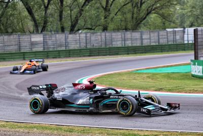 Lewis Hamilton (GBR) Mercedes AMG F1 W12 reverses back onto the circuit at Tosa.