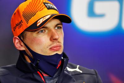 Max Verstappen (NLD) Red Bull Racing in the post race FIA Press Conference.