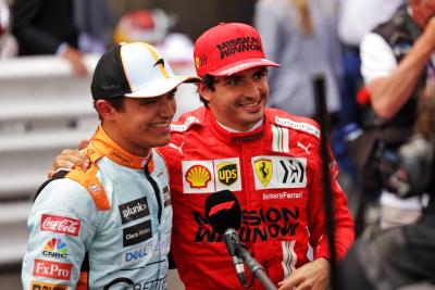 (L to R): Third plcaed Lando Norris (GBR) McLaren in parc ferme with second placed Carlos Sainz Jr (ESP) Ferrari.