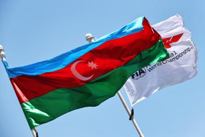 Circuit atmosphere - Azerbaijan and F1 flags.