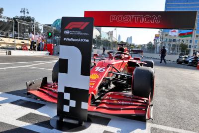 Pole sitter Charles Leclerc (MON) Ferrari SF-21 di parc ferme.