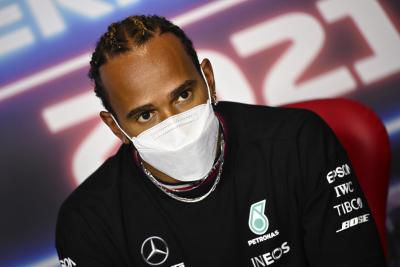 Lewis Hamilton (GBR) Mercedes AMG F1 in the FIA Press Conference.