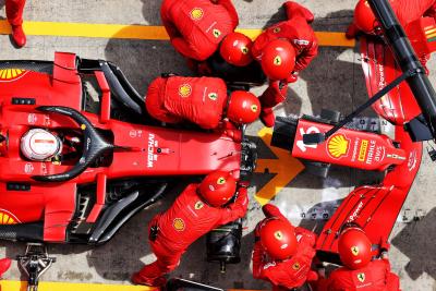 Charles Leclerc (MON) Ferrari SF-21 makes a pit stop to change a nosecone.