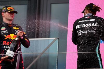 1st place Max Verstappen (NLD) Red Bull Racing with Lewis Hamilton (GBR) Mercedes AMG F1.