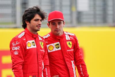 (L to R): Carlos Sainz Jr (ESP) Ferrari and team mate Charles Leclerc (MON) Ferrari - 2022 Car Launch.