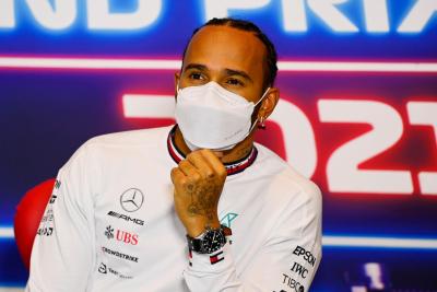 Lewis Hamilton (GBR) Mercedes AMG F1 in the FIA Press Conference.