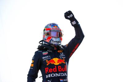 Max Verstappen (NLD) Red Bull Racing celebrates his pole position in qualifying parc ferme.