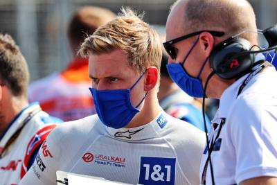 Mick Schumacher (GER) Haas F1 Team on the grid.