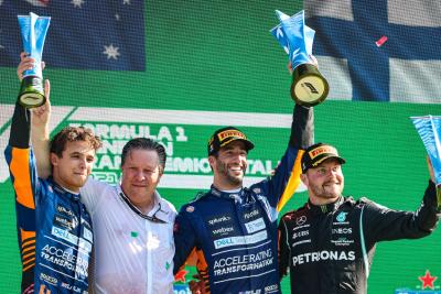 Zak Brown (USA), McLaren F1 Team Executive Director, Daniel Ricciardo (AUS), McLaren F1 Team, Lando Norris (GBR), McLaren F1 Team and Valtteri Bottas (FIN), Mercedes AMG F1 