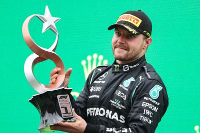 Race winner Valtteri Bottas (FIN) Mercedes AMG F1 celebrates on the podium.