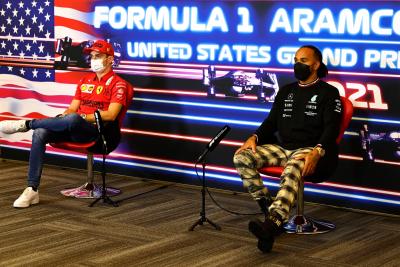 (L to R): Charles Leclerc (MON) Ferrari and Lewis Hamilton (GBR) Mercedes AMG F1 in the FIA Press Conference.