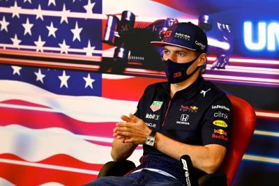 Max Verstappen (NLD) Red Bull Racing in the FIA Press Conference.