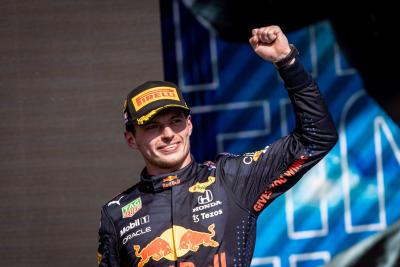 Race winner Max Verstappen (NLD) Red Bull Racing celebrates on the podium.