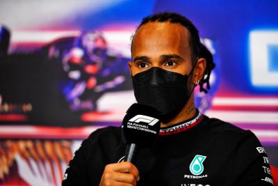 Lewis Hamilton (GBR) Mercedes AMG F1 in the post race FIA Press Conference.