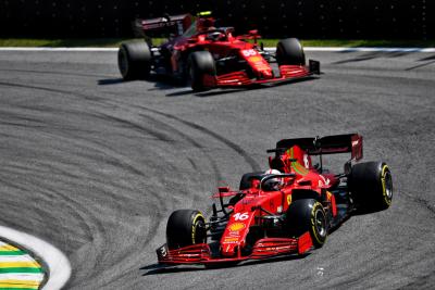 Charles Leclerc (MON) Ferrari SF-21 leads team mate Carlos Sainz Jr (ESP) Ferrari SF-21.