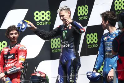 Francesco Bagnaia Fabio Quartararo Joan Mir podium MotoGP, race, Portuguese MotoGP. 18 April 2021