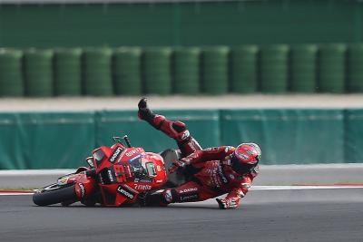 Francesco Bagnaia crash, MotoGP race, Emilia-Romagna MotoGP. 24 October 2021