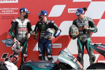 Fabio Quartararo Maverick Vinales Franco Morbidelli , San Marino MotoGP. 12 September 2020