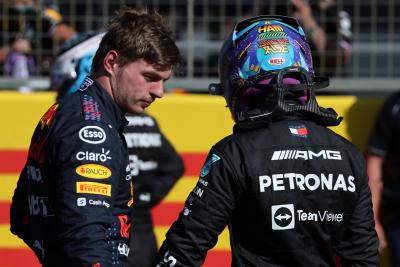 Max Verstappen (NLD) Red Bull Racing wins the sprint race and claims pole position with Lewis Hamilton (GBR) Mercedes AMG