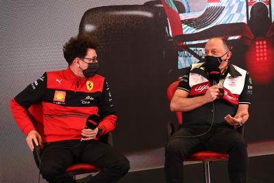 (L to R): Mattia Binotto (ITA) Ferrari Team Principal and Frederic Vasseur (FRA) Alfa Romeo F1 Team Team Principal in the