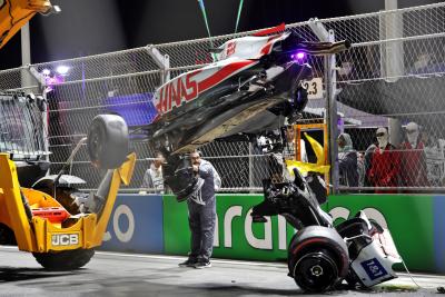 The damaged Haas VF-22 of Mick Schumacher (GER) Haas F1 Team is removed from the circuit after he crashed during