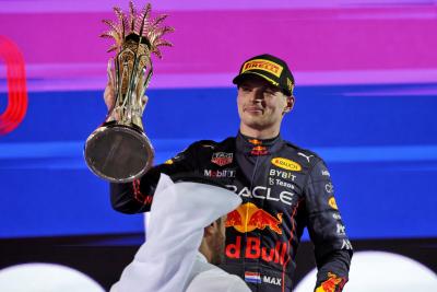 Race winner Max Verstappen (NLD) Red Bull Racing celebrates on the podium.