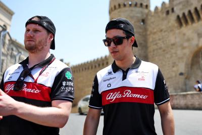 Guanyu Zhou (CHN) Alfa Romeo F1 Team walks the circuit with the team. Formula 1 World Championship, Rd 8, Azerbaijan Grand