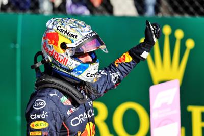 Max Verstappen (NLD) Red Bull Racing celebrates being fastest in qualifying in parc ferme. Formula 1 World Championship,