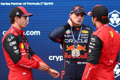 Charles Leclerc (MON) Ferrari F1-75 p with 1st for Max Verstappen (NLD) Red Bull Racing and Carlos Sainz Jr (ESP) Ferrari.