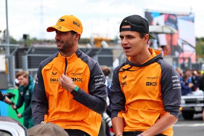 (L to R): Daniel Ricciardo (AUS) McLaren and team mate Lando Norris (GBR) McLaren on the drivers parade. Formula 1 World