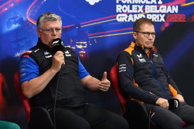 (L to R): Otmar Szafnauer (USA) Alpine F1 Team, Team Principal and Andreas Seidl, McLaren Managing Director in the FIA Press