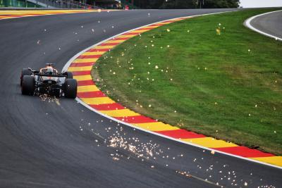 Daniel Ricciardo (AUS) McLaren MCL36 sends sparks flying. Formula 1 World Championship, Rd 14, Belgian Grand Prix, Spa