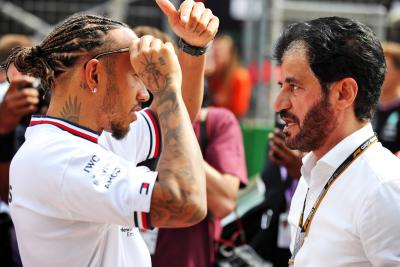 (L to R): Mohammed Bin Sulayem (UAE) FIA President with Lewis Hamilton (GBR) Mercedes AMG F1 on the drivers parade.