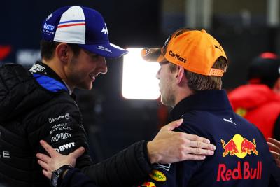 (L to R): Esteban Ocon (FRA) Alpine F1 Team with race winner and World Champion Max Verstappen (NLD) Red Bull Racing.
