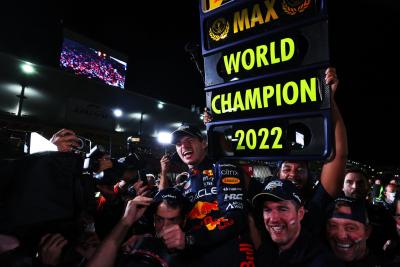 Race winner Max Verstappen (NLD) Red Bull Racing celebrates winning the World Championship with the team. Formula 1 World