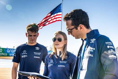 Elizabeth Wood Boyer (GBR) Williams Racing Performance Engineer with Logan Sargeant (USA) Williams Racing Academy Driver and