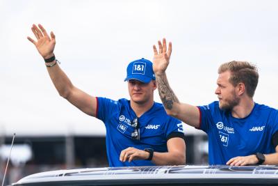 (L to R): Mick Schumacher (GER) Haas F1 Team and team mate Kevin Magnussen (DEN) Haas F1 Team on the drivers parade.
